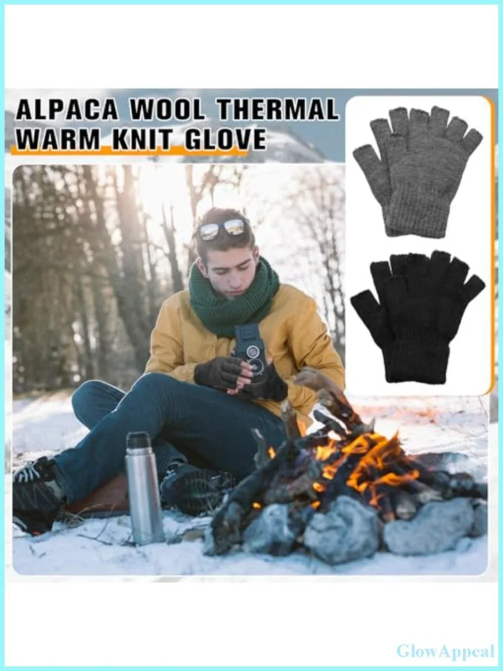 Alpaca Knit Fingerless Gloves for Men Women Half Finger Winter Gloves
